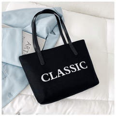Classic Style Canvas Tote Bag Large Capacity Shoulder Bag
