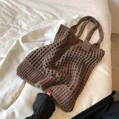 Hollow Straw Shoulder Bag Solid Woven Storage Handbag
