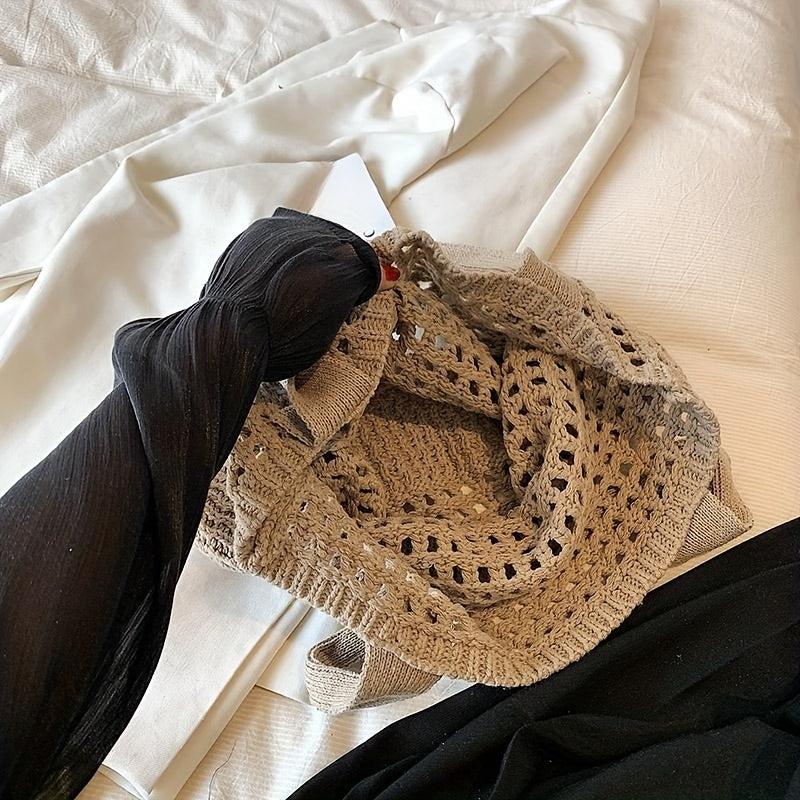 Hollow Straw Shoulder Bag Solid Woven Storage Handbag