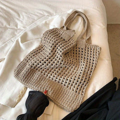 Hollow Straw Shoulder Bag Solid Woven Storage Handbag