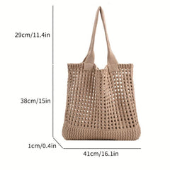 Hollow Straw Shoulder Bag Solid Woven Storage Handbag
