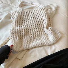 Hollow Straw Shoulder Bag Solid Woven Storage Handbag