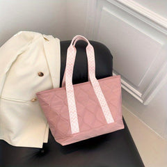 Quilted Large Capacity Tote Bag Pink Shoulder Satchel Bag Women's Handbag