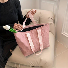 Quilted Large Capacity Tote Bag Pink Shoulder Satchel Bag Women's Handbag