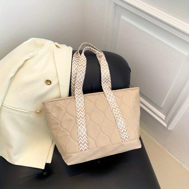 Quilted Large Capacity Tote Bag Pink Shoulder Satchel Bag Women's Handbag