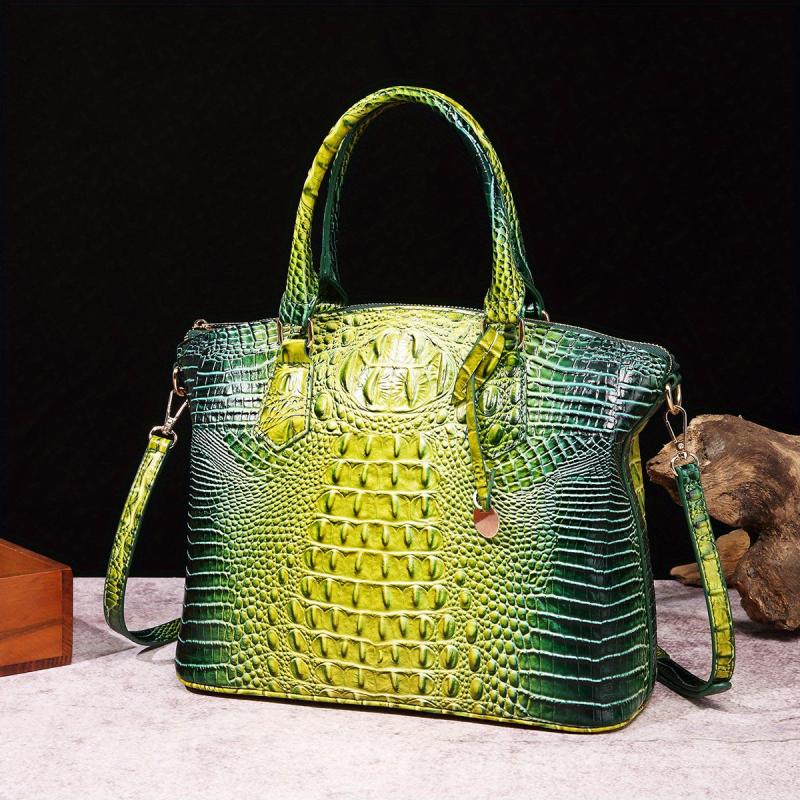Crocodile Pattern Top Handle Tote Bag Large Capacity Shoulder Bag