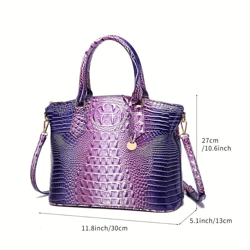 Crocodile Pattern Top Handle Tote Bag Large Capacity Shoulder Bag