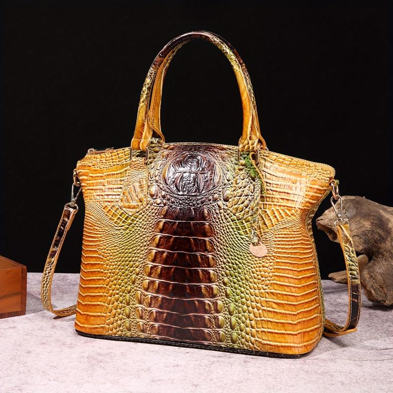 Crocodile Pattern Top Handle Tote Bag Large Capacity Shoulder Bag