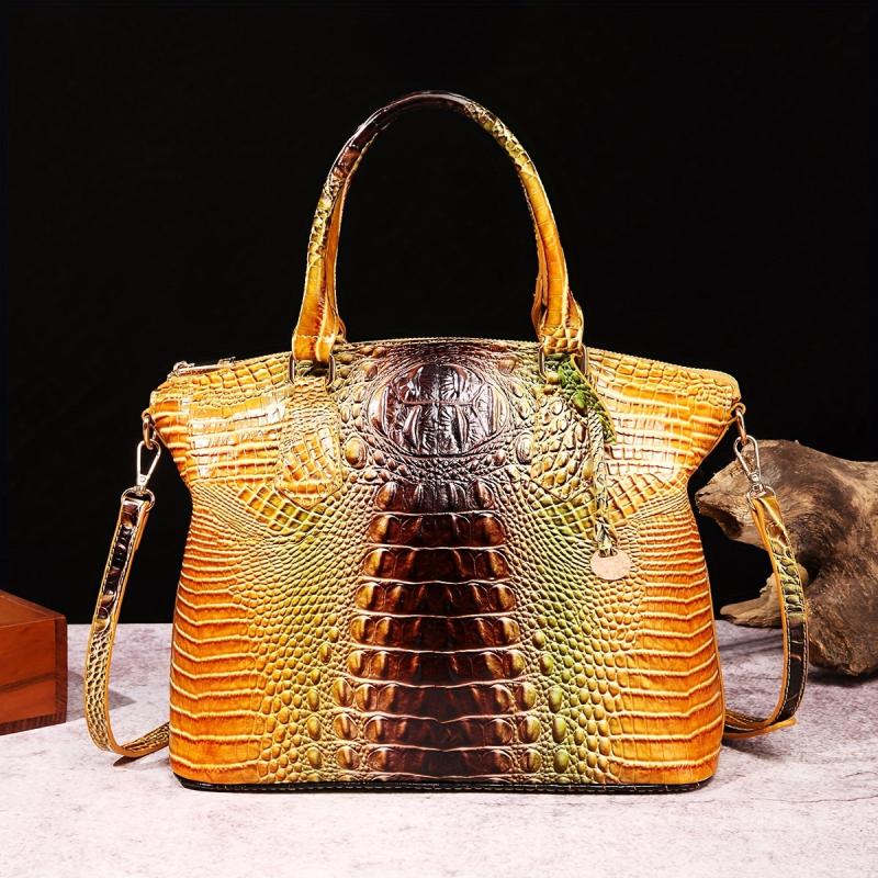 Crocodile Pattern Top Handle Tote Bag Large Capacity Shoulder Bag