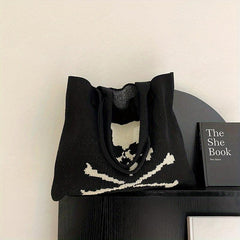 Ghost Skull Crochet Tote Bag Halloween Woven Shoulder Bag Large Capacity Handbag