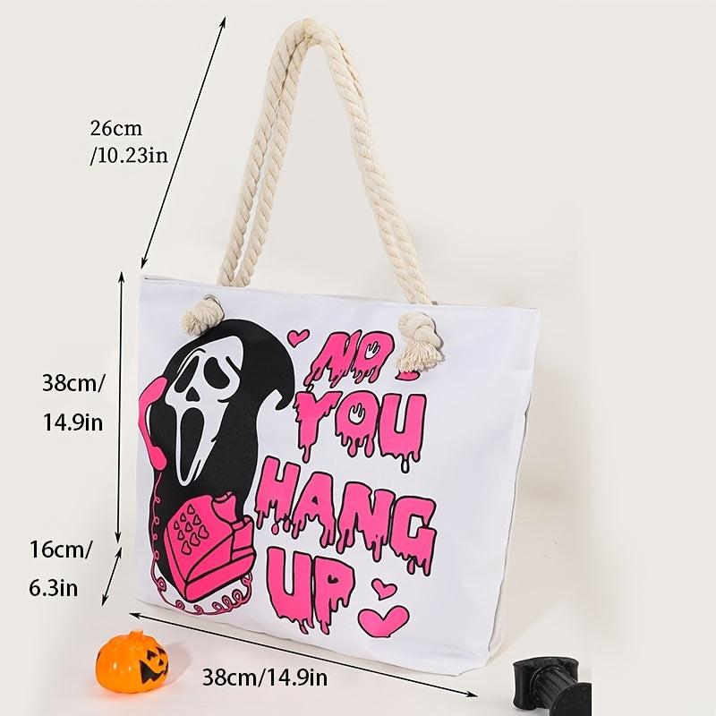 Gothic Halloween Canvas Tote Bag with Skull Print
