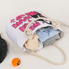 Gothic Halloween Canvas Tote Bag with Skull Print