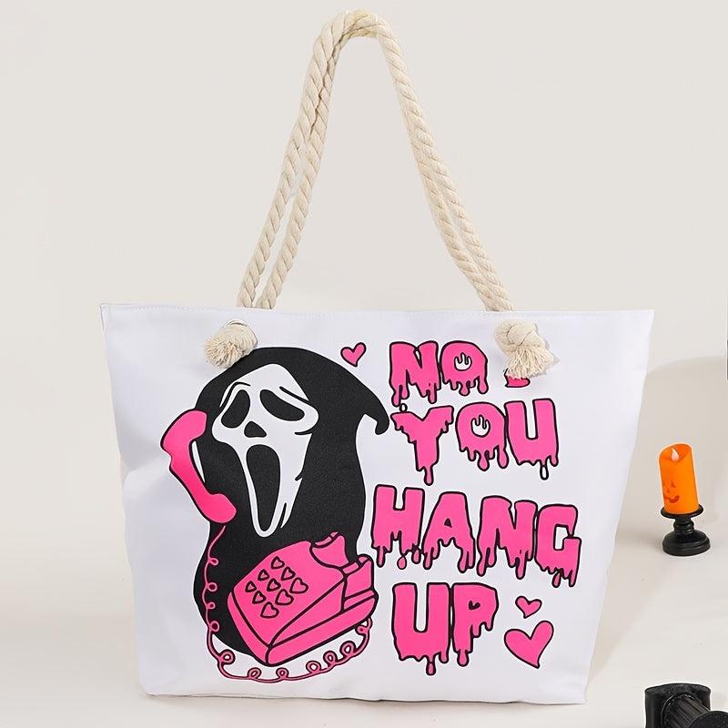Gothic Halloween Canvas Tote Bag with Skull Print