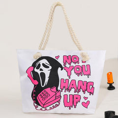 Gothic Halloween Canvas Tote Bag with Skull Print