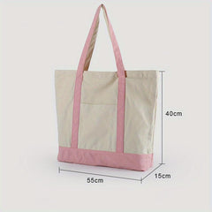 Minimalist Colorblock Canvas Shoulder Bag Lightweight Storage Handbag