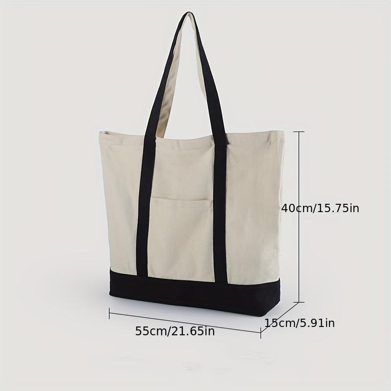 Minimalist Colorblock Canvas Shoulder Bag Lightweight Storage Handbag
