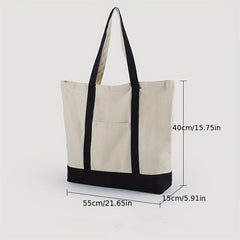 Minimalist Colorblock Canvas Shoulder Bag Lightweight Storage Handbag