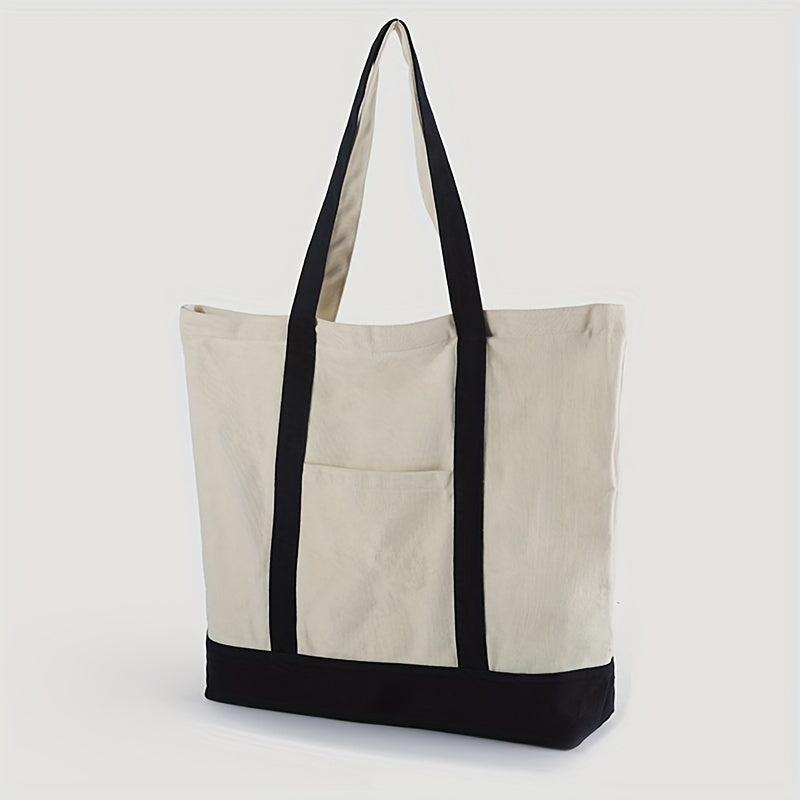 Minimalist Colorblock Canvas Shoulder Bag Lightweight Storage Handbag