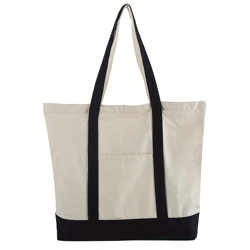 Minimalist Colorblock Canvas Shoulder Bag Lightweight Storage Handbag