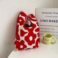 Flower Pattern Tote Handbag Colorblock Crochet Bag