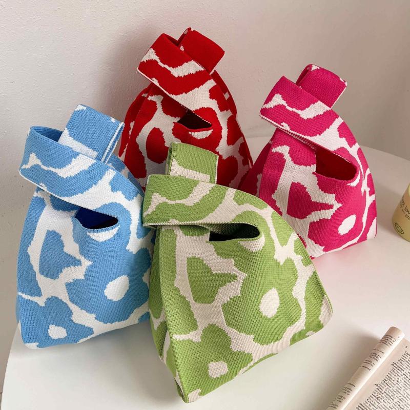 Flower Pattern Tote Handbag Colorblock Crochet Bag