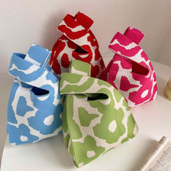 Flower Pattern Tote Handbag Colorblock Crochet Bag