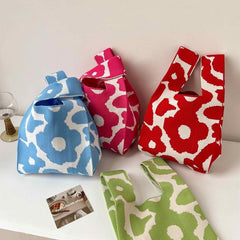 Flower Pattern Tote Handbag Colorblock Crochet Bag