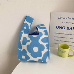 Flower Pattern Tote Handbag Colorblock Crochet Bag
