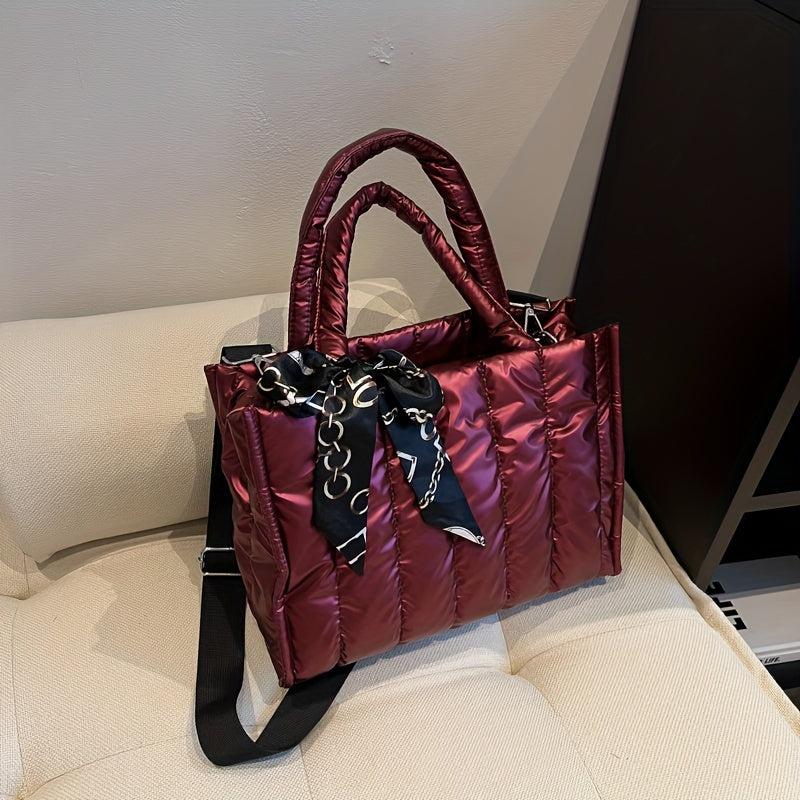 Puffer Quilted Tote Bag Large Capacity Handbag For Women