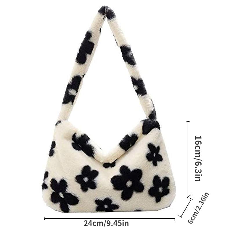 Flower Pattern Plush Shoulder Bag Women's Stylish Bag