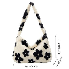 Flower Pattern Plush Shoulder Bag Women's Stylish Bag