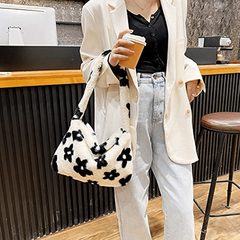 Flower Pattern Plush Shoulder Bag Women's Stylish Bag