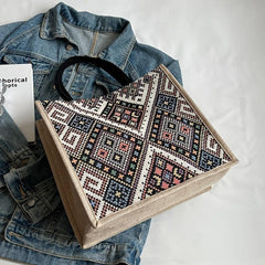 Ethnic Style Geometric Canvas Tote Bag Shoulder Handbag