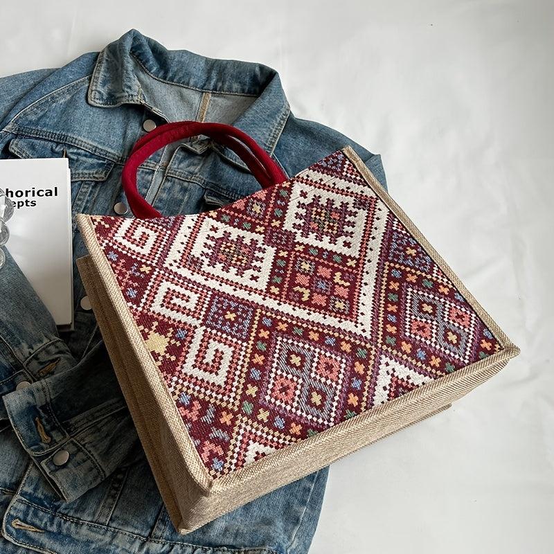 Ethnic Style Geometric Canvas Tote Bag Shoulder Handbag