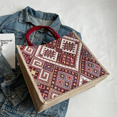 Ethnic Style Geometric Canvas Tote Bag Shoulder Handbag