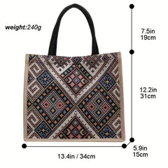 Ethnic Style Geometric Canvas Tote Bag Shoulder Handbag