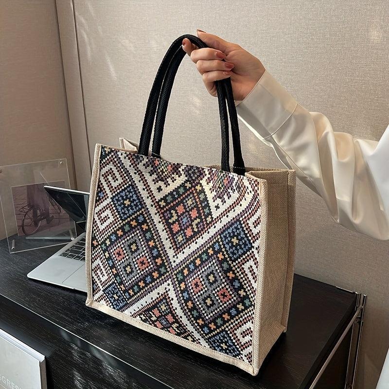 Ethnic Style Geometric Canvas Tote Bag Shoulder Handbag
