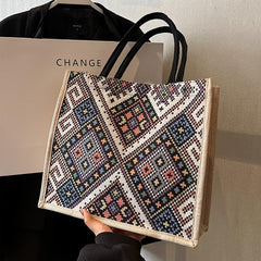 Ethnic Style Geometric Canvas Tote Bag Shoulder Handbag