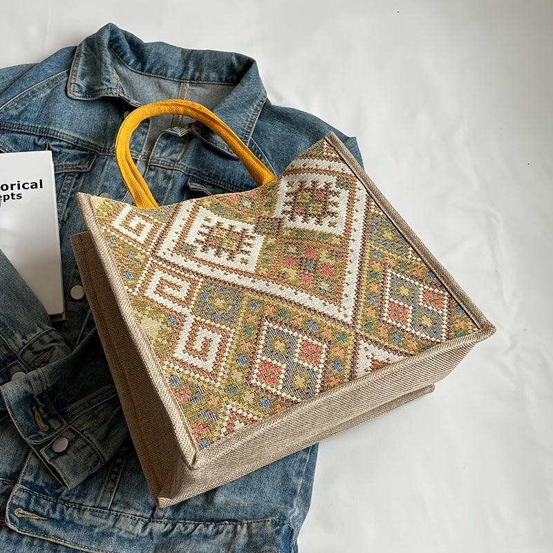 Ethnic Style Geometric Canvas Tote Bag Shoulder Handbag