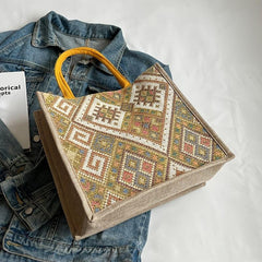 Ethnic Style Geometric Canvas Tote Bag Shoulder Handbag