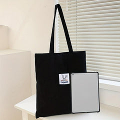 Letter Patch Decor Tote Bag Canvas Shoulder Bag Reusable Grocery Shopping Bag
