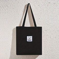 Letter Patch Decor Tote Bag Canvas Shoulder Bag Reusable Grocery Shopping Bag