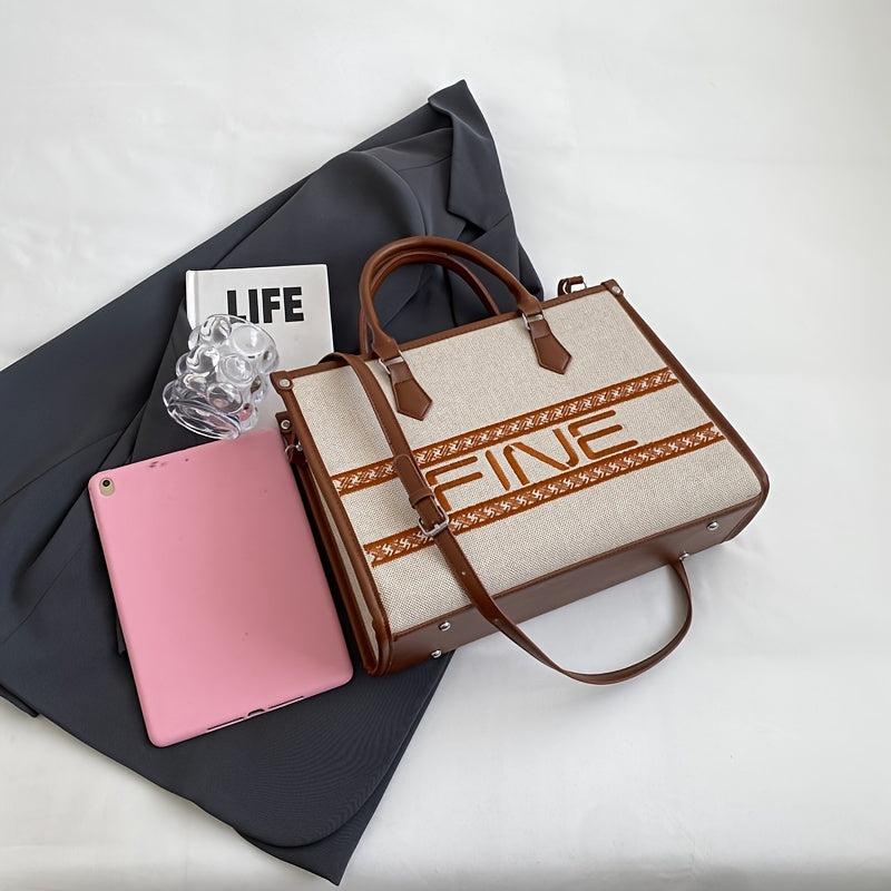 Retro Letter Embroidery Tote Bag Canvas Crossbody Bag