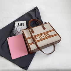 Retro Letter Embroidery Tote Bag Canvas Crossbody Bag