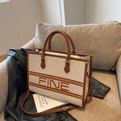 Retro Letter Embroidery Tote Bag Canvas Crossbody Bag