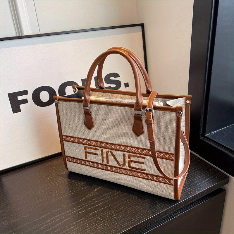 Retro Letter Embroidery Tote Bag Canvas Crossbody Bag