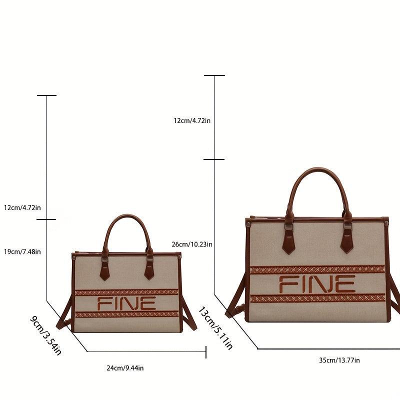 Retro Letter Embroidery Tote Bag Canvas Crossbody Bag