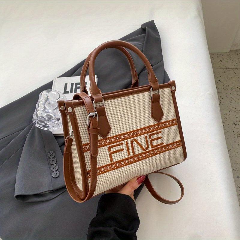Retro Letter Embroidery Tote Bag Canvas Crossbody Bag
