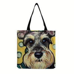 Cartoon Schnauzer Print Canvas Shoulder Bag Handbag For School
