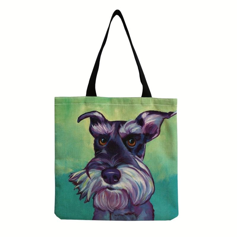 Cartoon Schnauzer Print Canvas Shoulder Bag Handbag For School